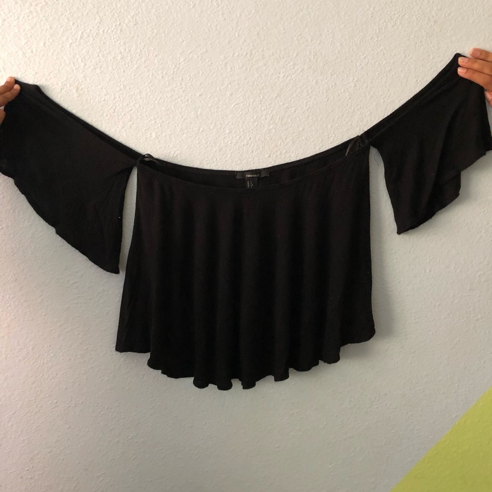 Cropped black off-the-shoulder top